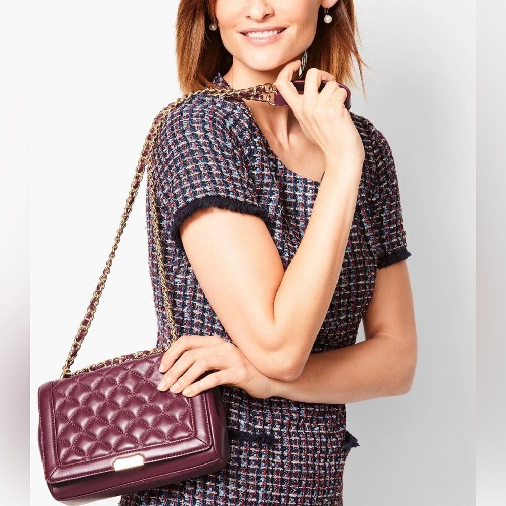 Talbots Quilted Chain-Strap Crossbody Plum Leather Elegant Shoulder Bag EUC